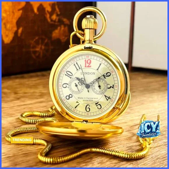 Gold Mechanical Pocket Watch with Chain Wind Up Vintage Men's Women's